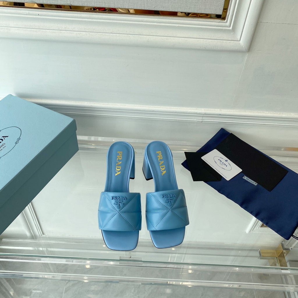 Pra Heeled Sandal 65 Square Sole Quilted Sky Blue Leather