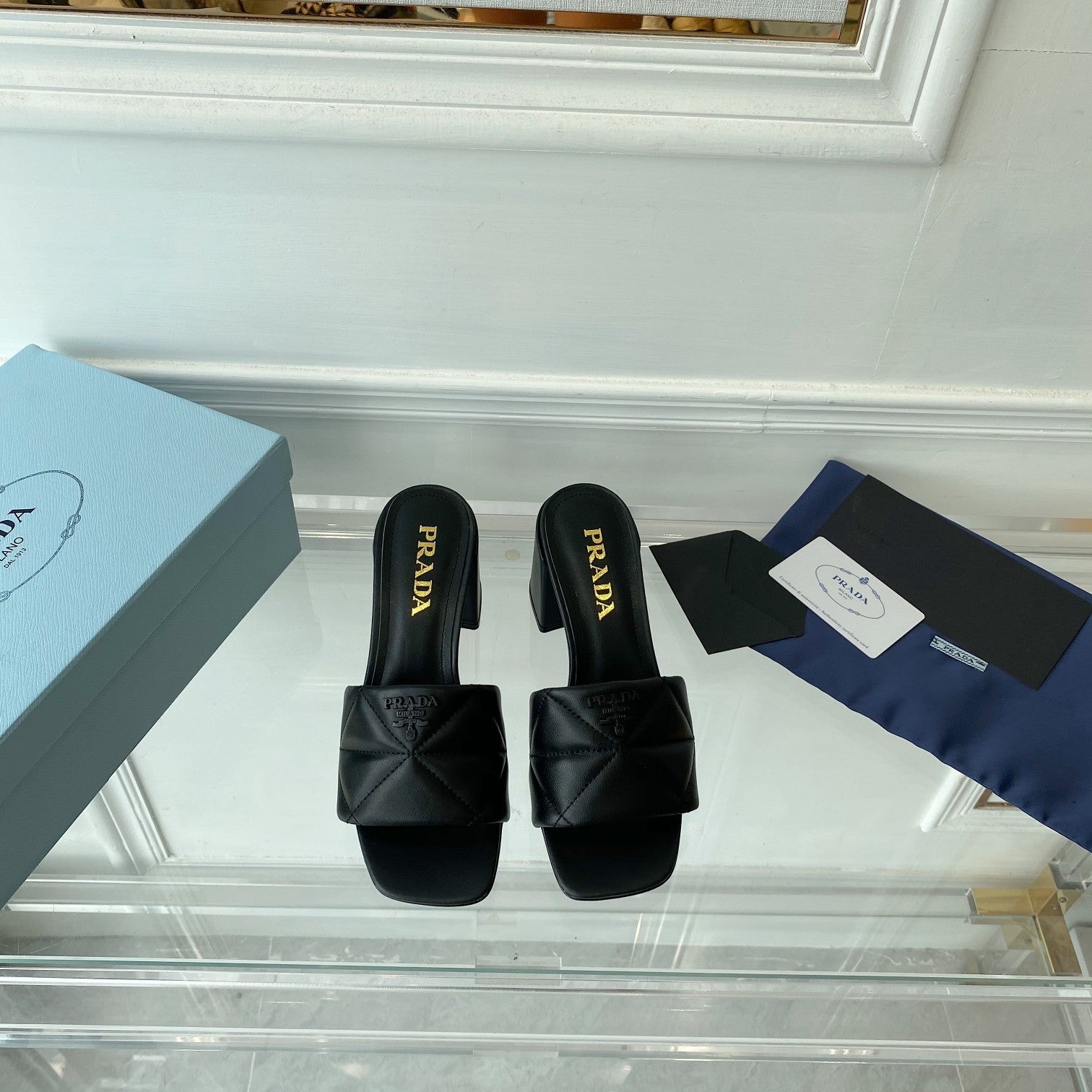 PRA QUILTED NAPPA HEELED SANDALS BLACK LAMBSKIN