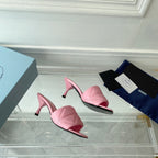 Pra Heeled Sandal 65 Pointed Sole Quilted Pink Leather