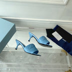 Pra Heeled Sandal 65 Pointed Sole Quilted Sky Blue Leather
