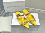 Manolo Flats Mules Crystal Yellow Silk Satin 327472