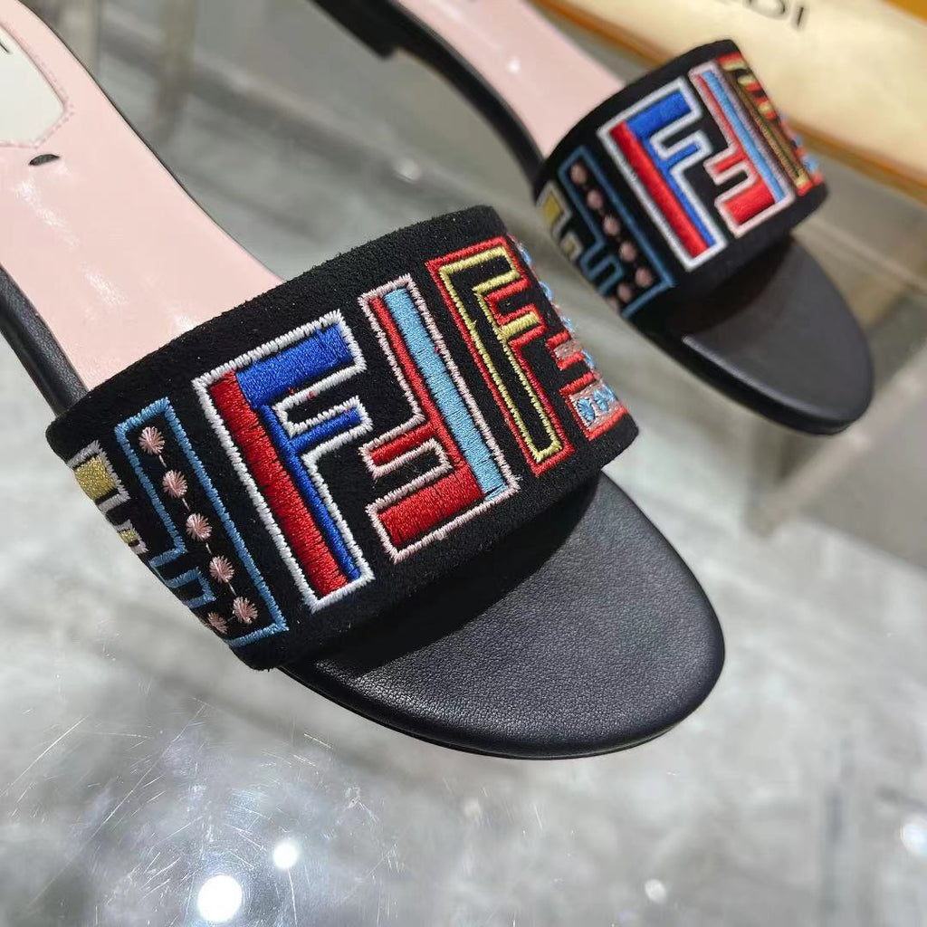 FF Multicolor Logo Slide Pink Black Leather