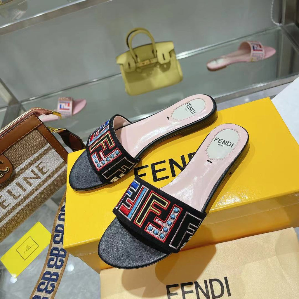 FF Multicolor Logo Slide Pink Black Leather