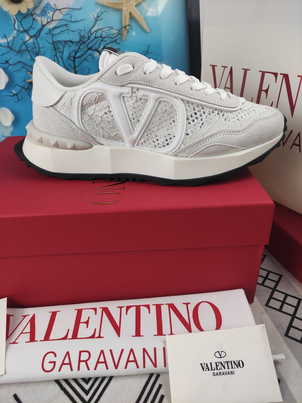Lace And Mesh Lacerunner Sneaker In White Mix Light Grey 994622