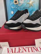 Lace And Mesh Lacerunner Sneaker In Black Mix White 994621