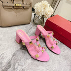 Valentino Roman Stud Sandals Heel Height Sheepskin