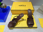FENDI FIRST 95 MM HIGH-HEELED SANDAL IN CHOCOLATE BROWN LAMBSKIN GOLD HARDWARE