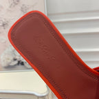 Suitcase Stripe Flat Sandals Red Maroon Leather