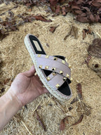 Rockstud Crisscross Espadrilles 20mm Sandal Wedges Black Purple