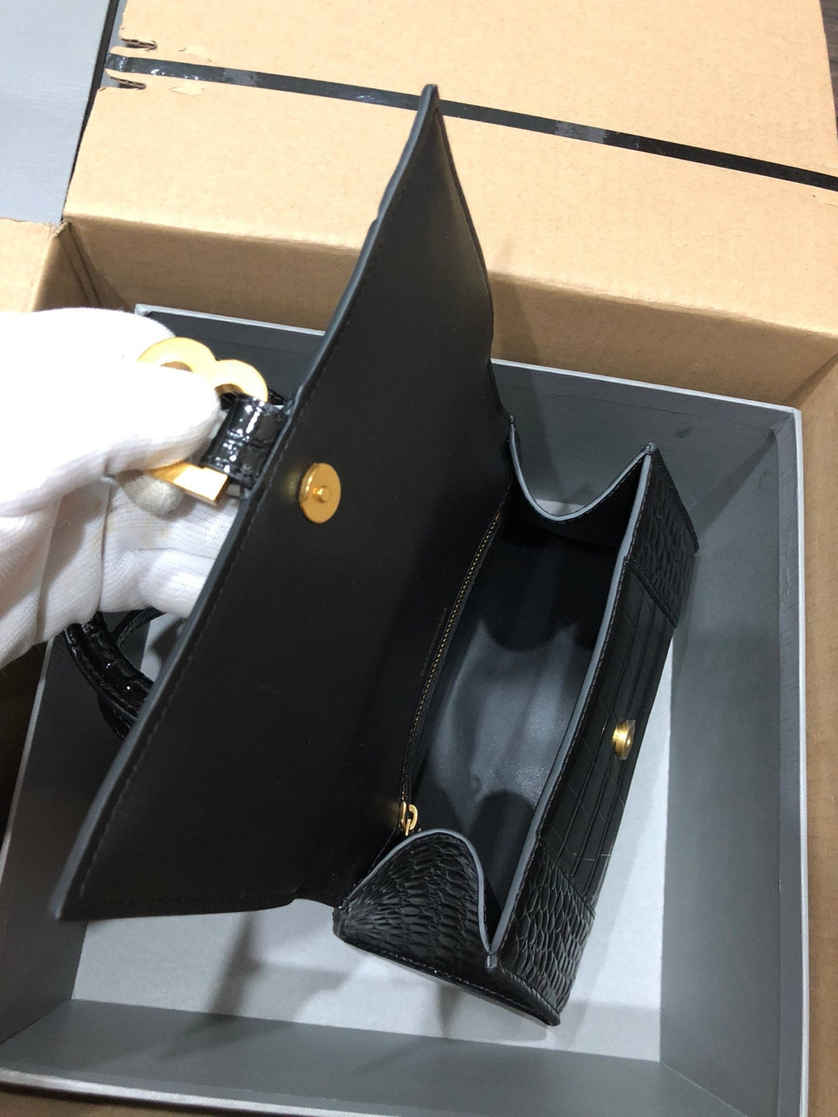Balenciaga Hourglass bag black crocodile skin 536051