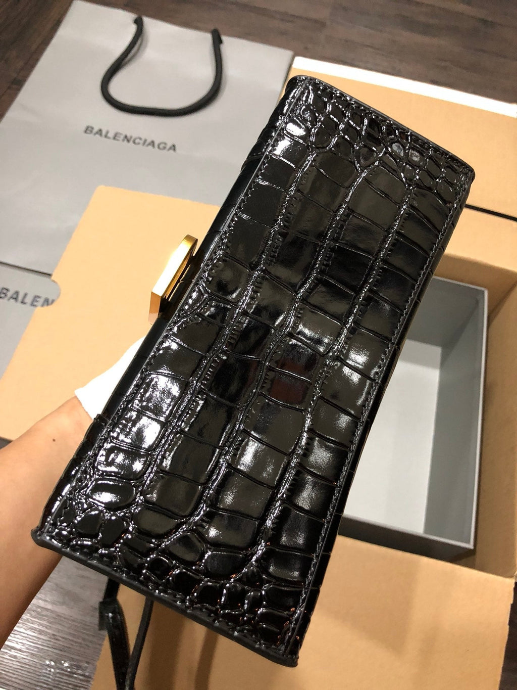 Balenciaga Hourglass bag black crocodile skin 536051