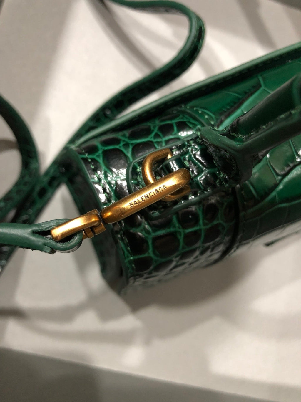 Balenciaga Hourglass bag dark green crocodile skin