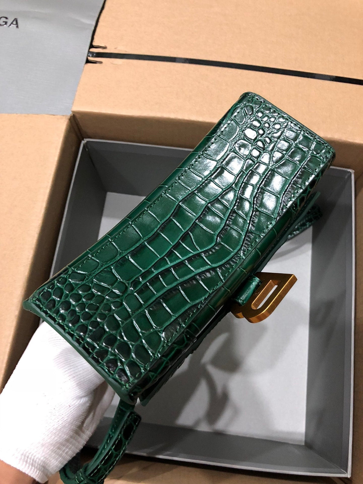 Balenciaga Hourglass bag dark green crocodile skin