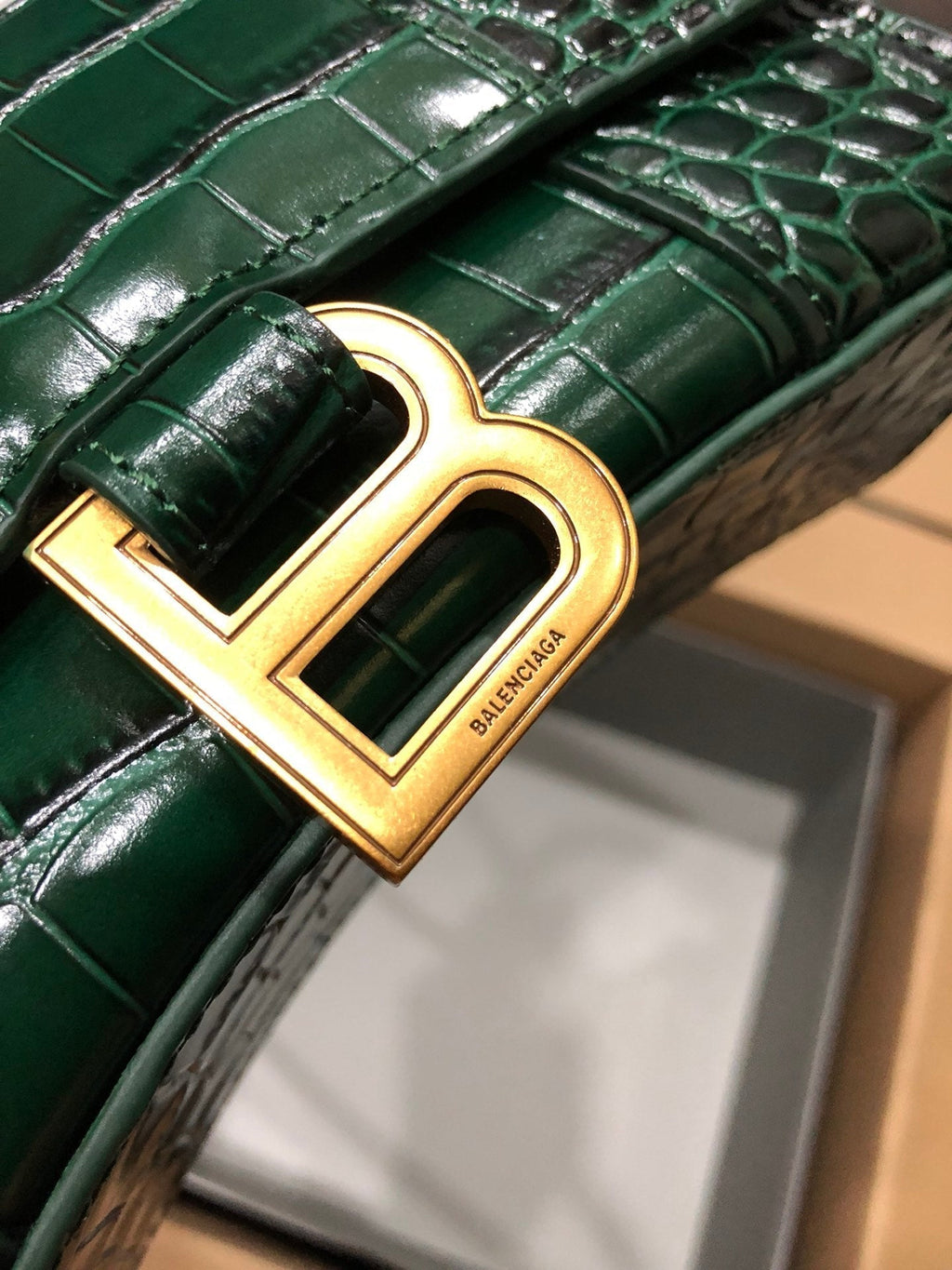 Balenciaga Hourglass bag dark green crocodile skin