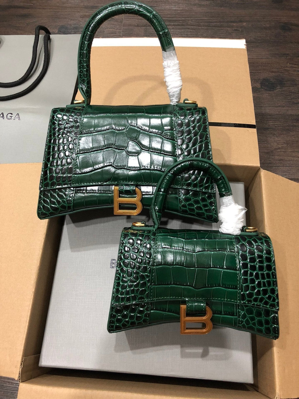 Balenciaga Hourglass bag dark green crocodile skin
