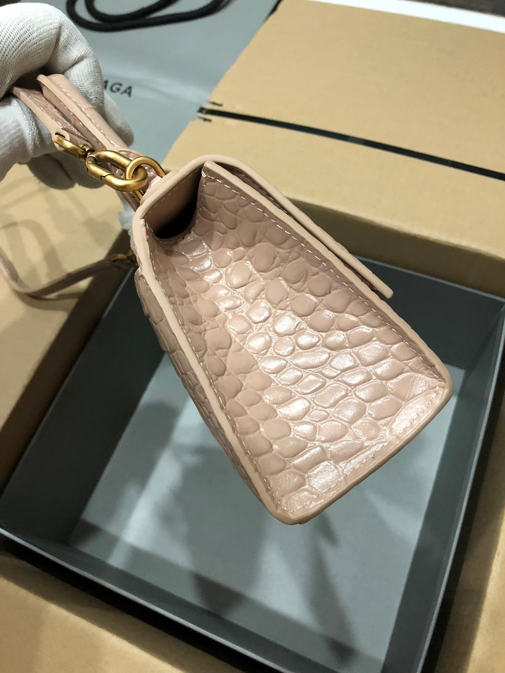 Balenciaga Hourglass bag nude crocodile skin