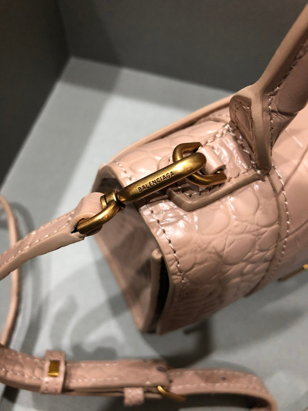 Balenciaga Hourglass bag nude crocodile skin