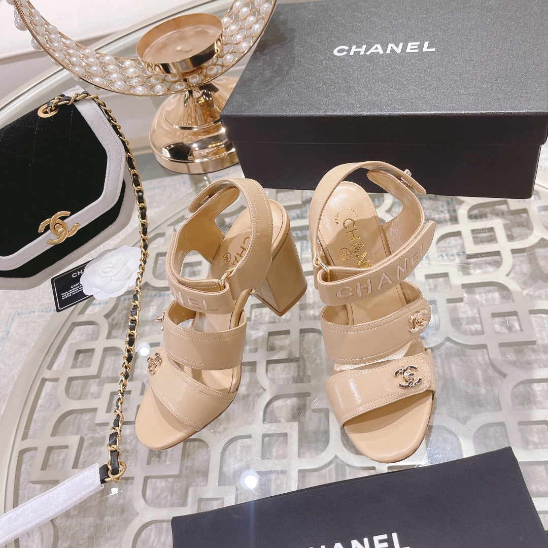 CC 25C Three Strap Sandal High Heel Cream Sheepskin 213349