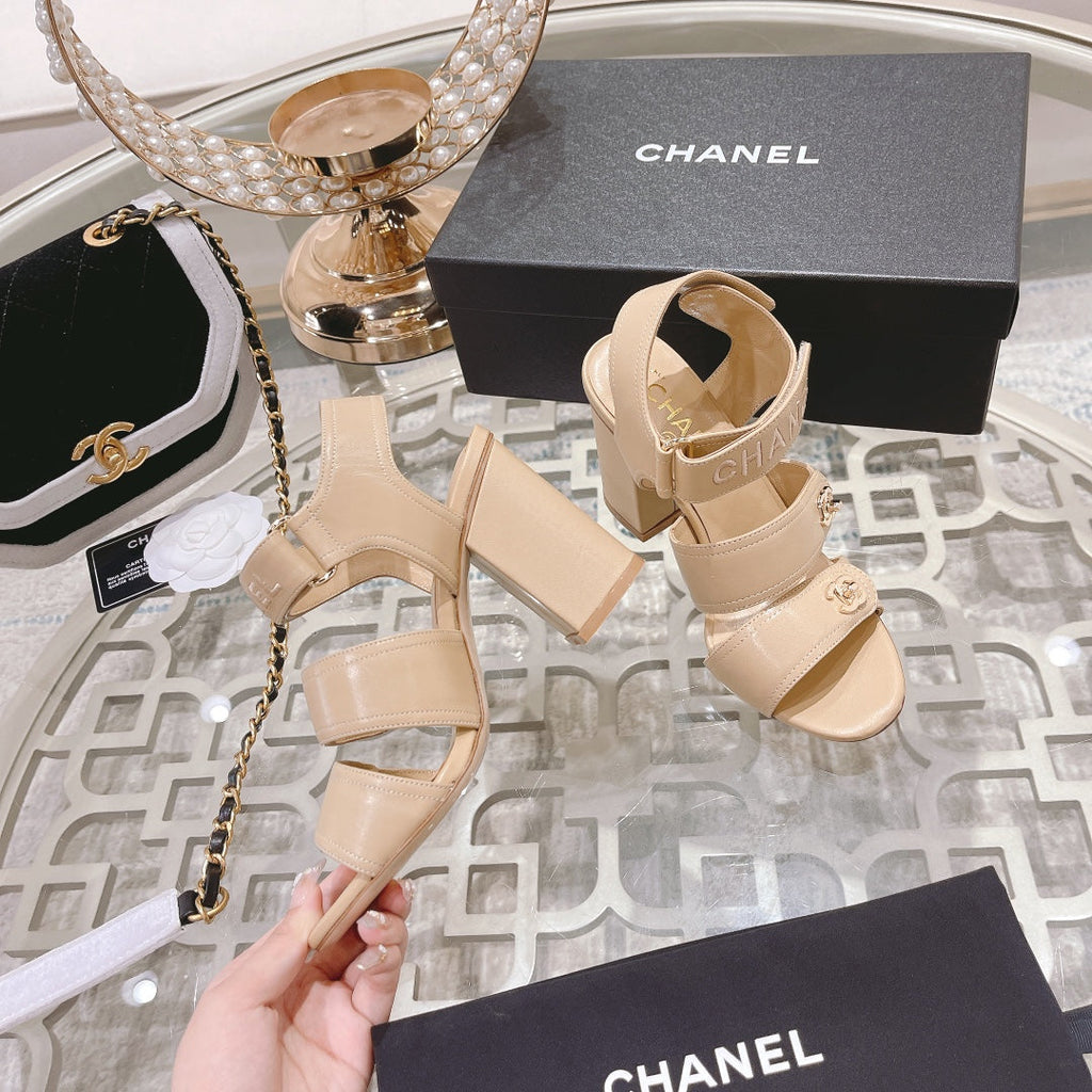 CC 25C Three Strap Sandal High Heel Cream Sheepskin 213349