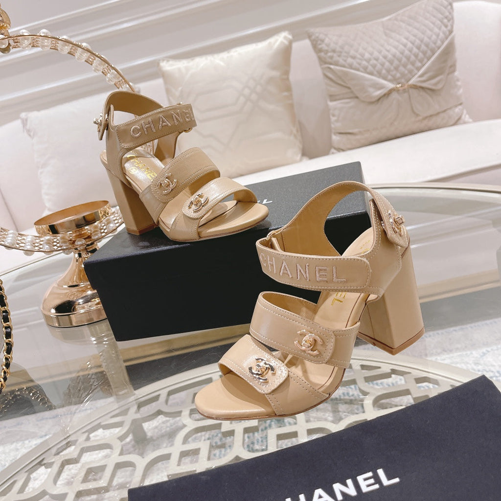 CC 25C Three Strap Sandal High Heel Cream Sheepskin 213349