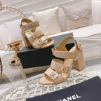 CC 25C Three Strap Sandal High Heel Cream Sheepskin 213349