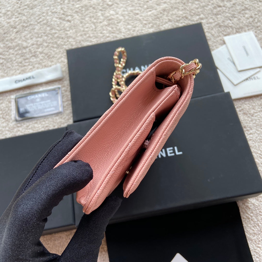 CC Classic Woc 20cm Pink Grained Calfskin Diamond Gold Hardware