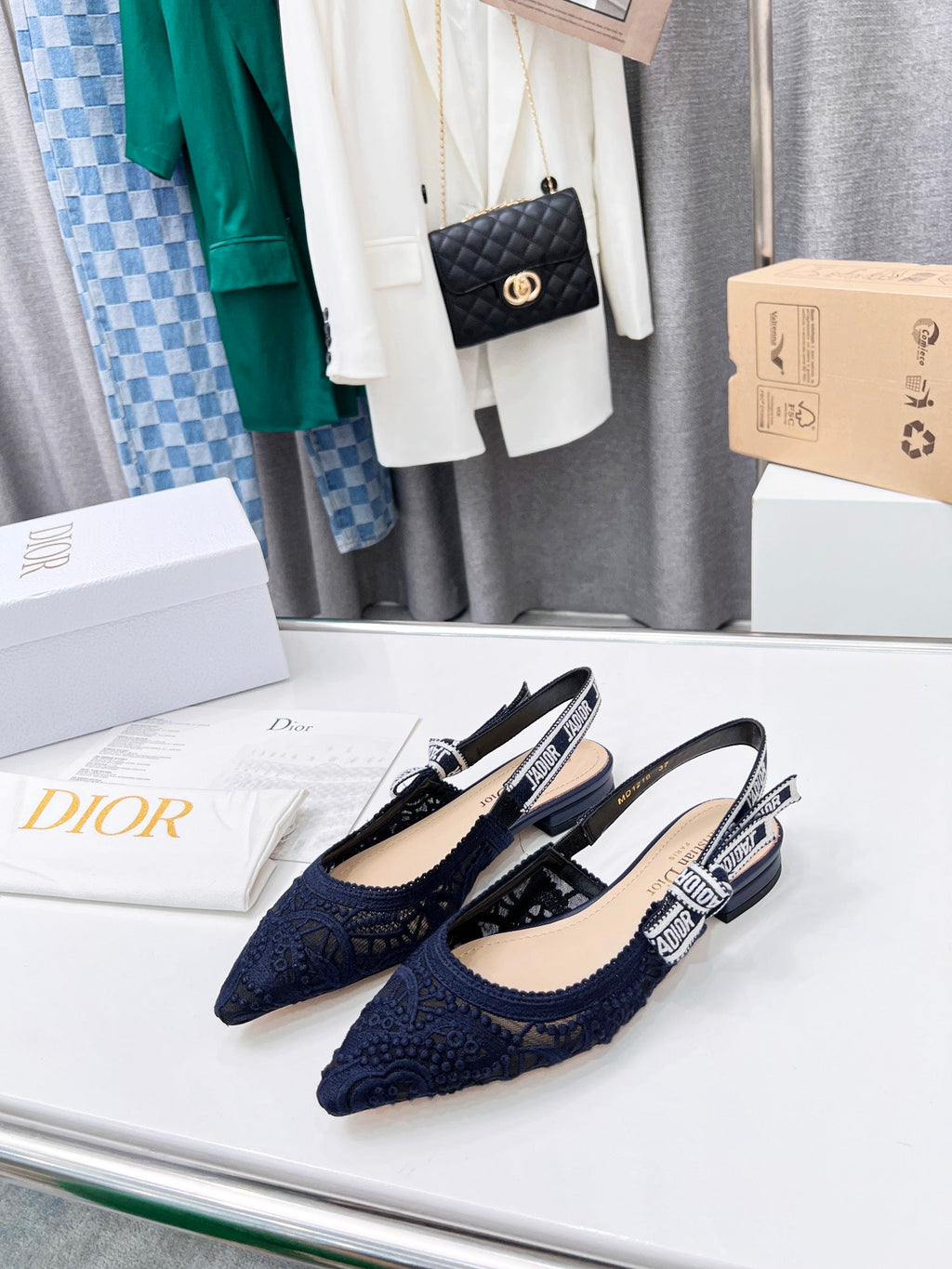 CD 25 J'Adior Slingback Flat Mesh Fabric 237966