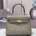 KELLY BAG 20 IN KHAKI BEIGE OSTRICH LEATHER WITH GOLD HARDWARE (MADE - TO - ODER)