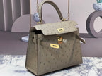 KELLY BAG 20 IN KHAKI BEIGE OSTRICH LEATHER WITH GOLD HARDWARE (MADE - TO - ODER)