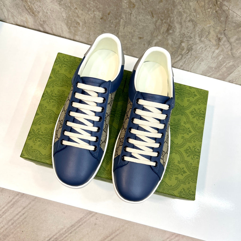 GG Men's Supreme Sneaker Navy Blue Canvas Cowhide 525940