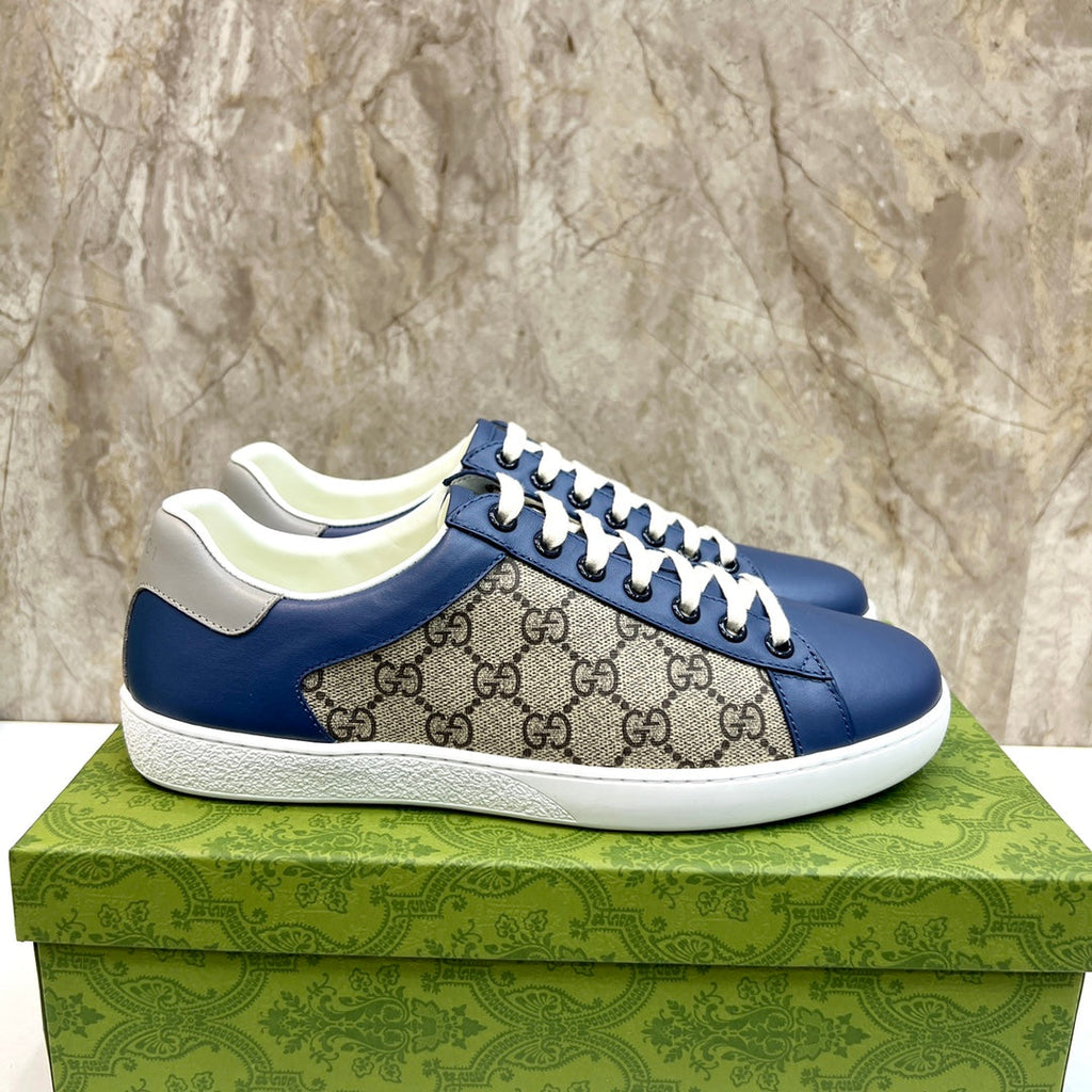 GG Men's Supreme Sneaker Navy Blue Canvas Cowhide 525940