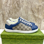 GG Men's Supreme Sneaker Navy Blue Canvas Cowhide 525940
