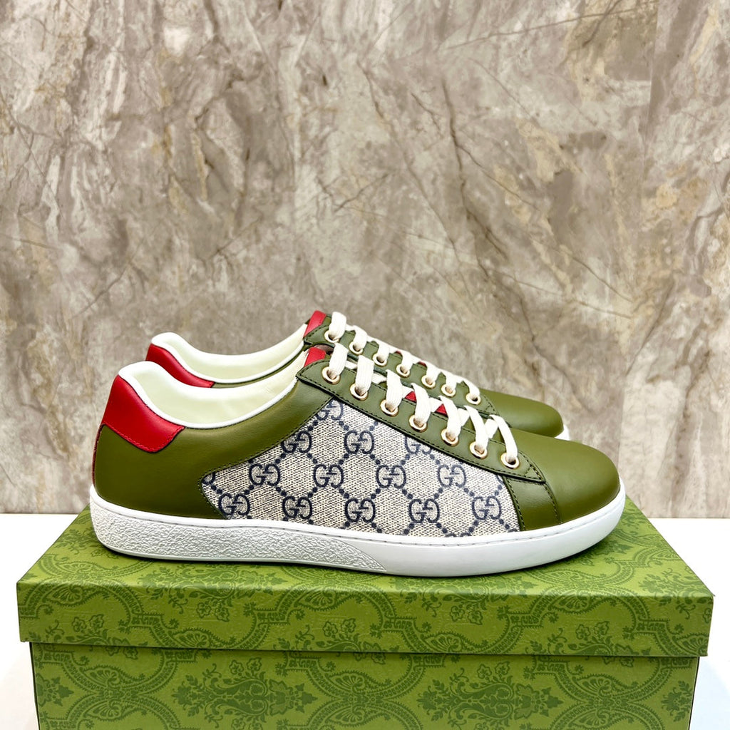 GG Men's Supreme Sneaker Green Canvas Cowhide 525928