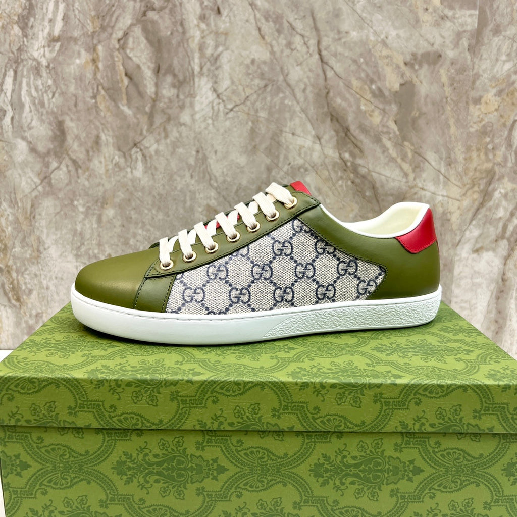 GG Men's Supreme Sneaker Green Canvas Cowhide 525928