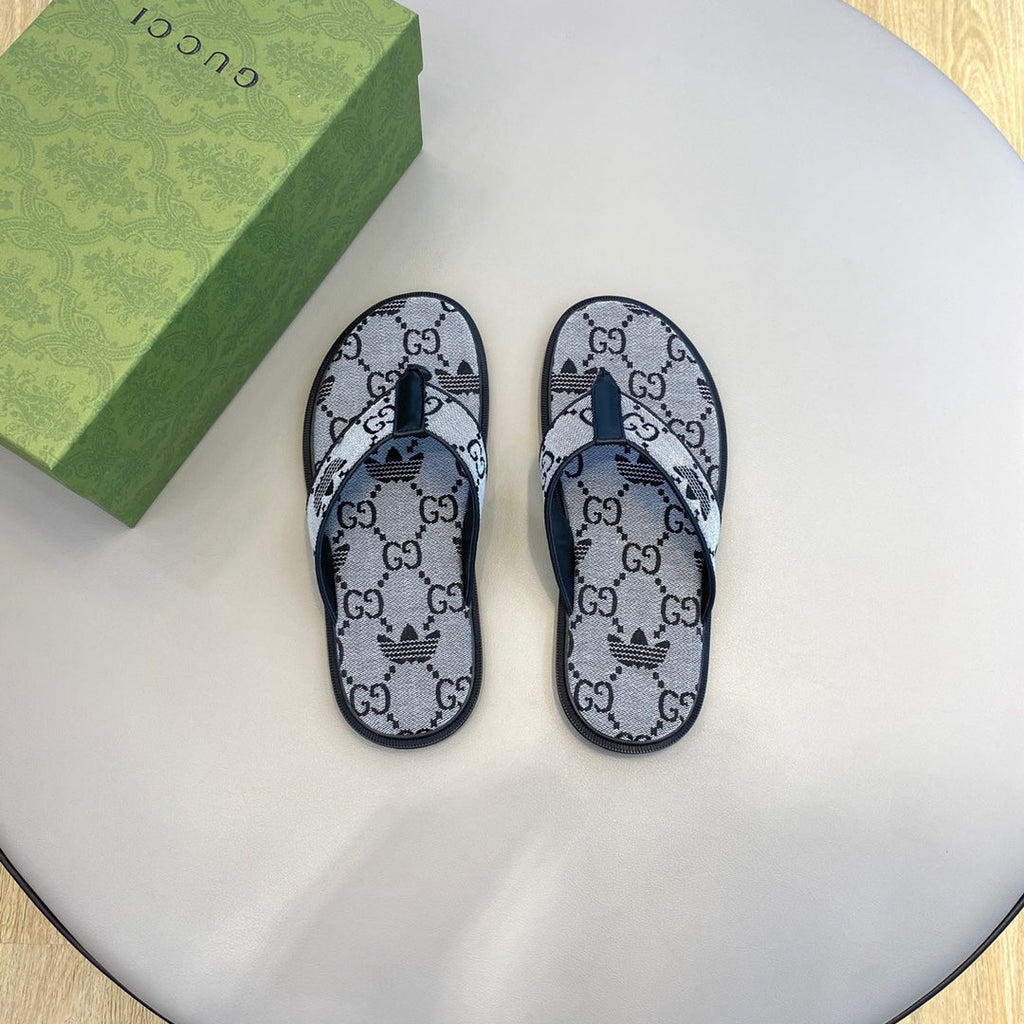 GG x Adidas Men's Thong Sandals Grey Canvas 558901