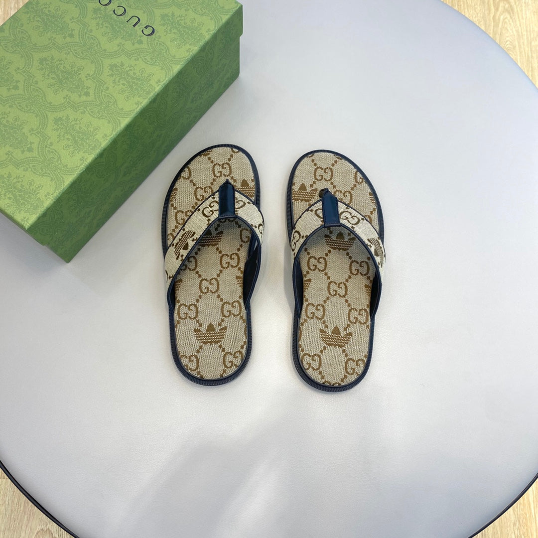 GG x Adidas Men's Thong Sandals Brown Canvas 558907