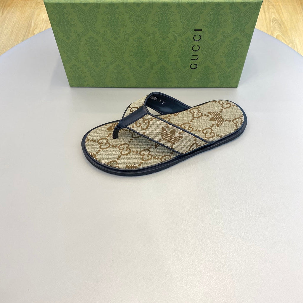 GG x Adidas Men's Thong Sandals Brown Canvas 558907