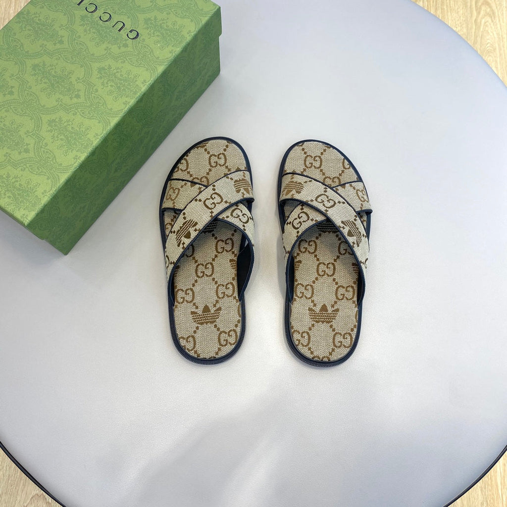 GG x Adidas Men's Sandals Slide Brown Canvas 558910
