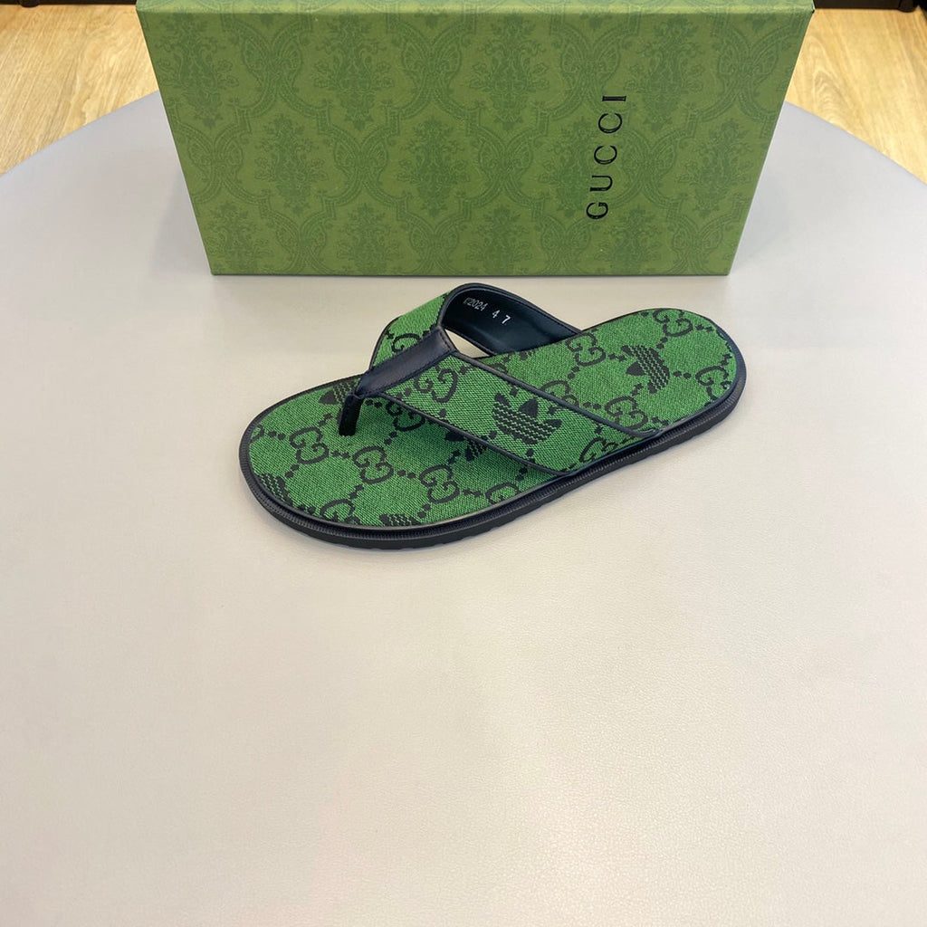 GG x Adidas Men's Thong Sandals Green Canvas 558903