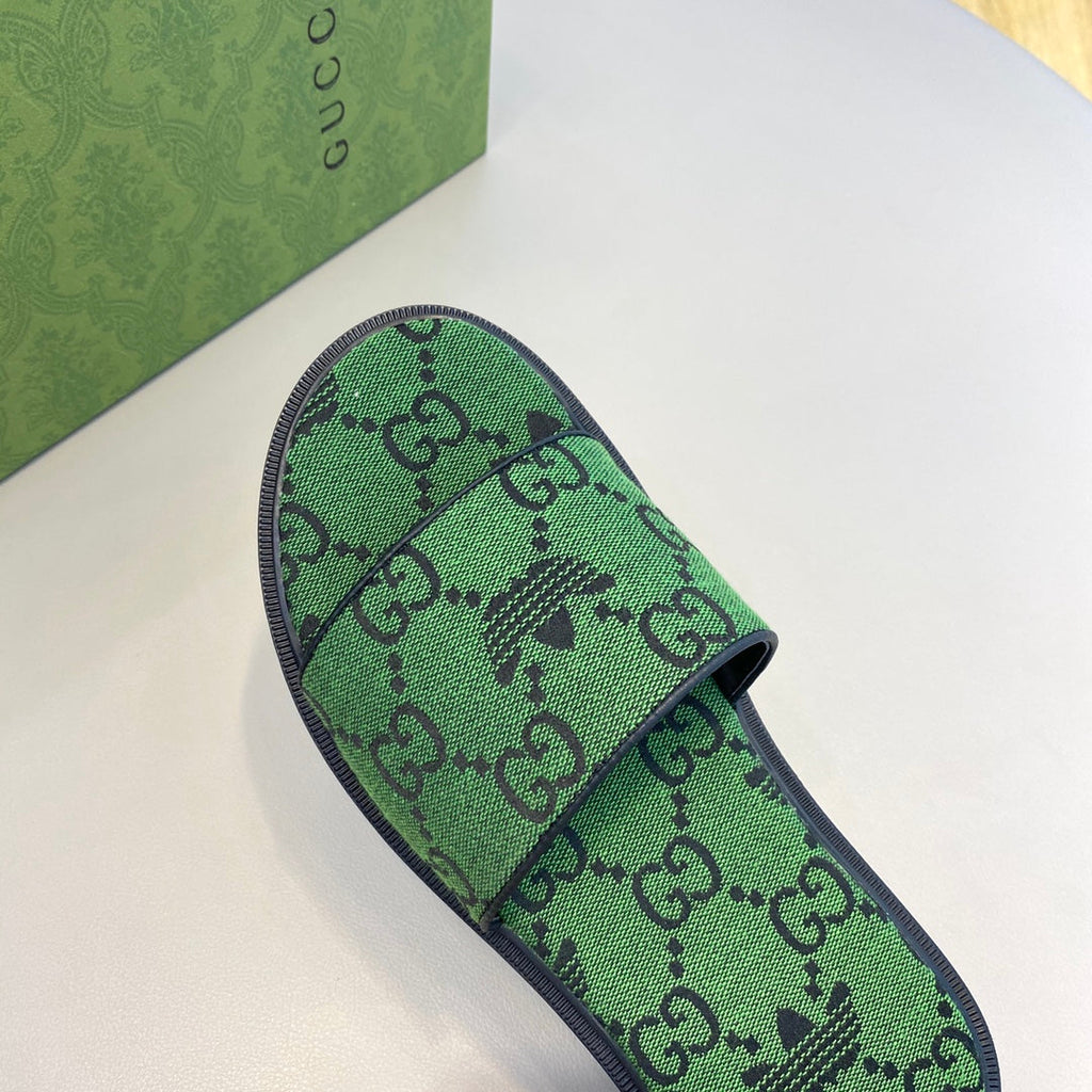 GG x Adidas Men's Sandals Slide Green Canvas 558904