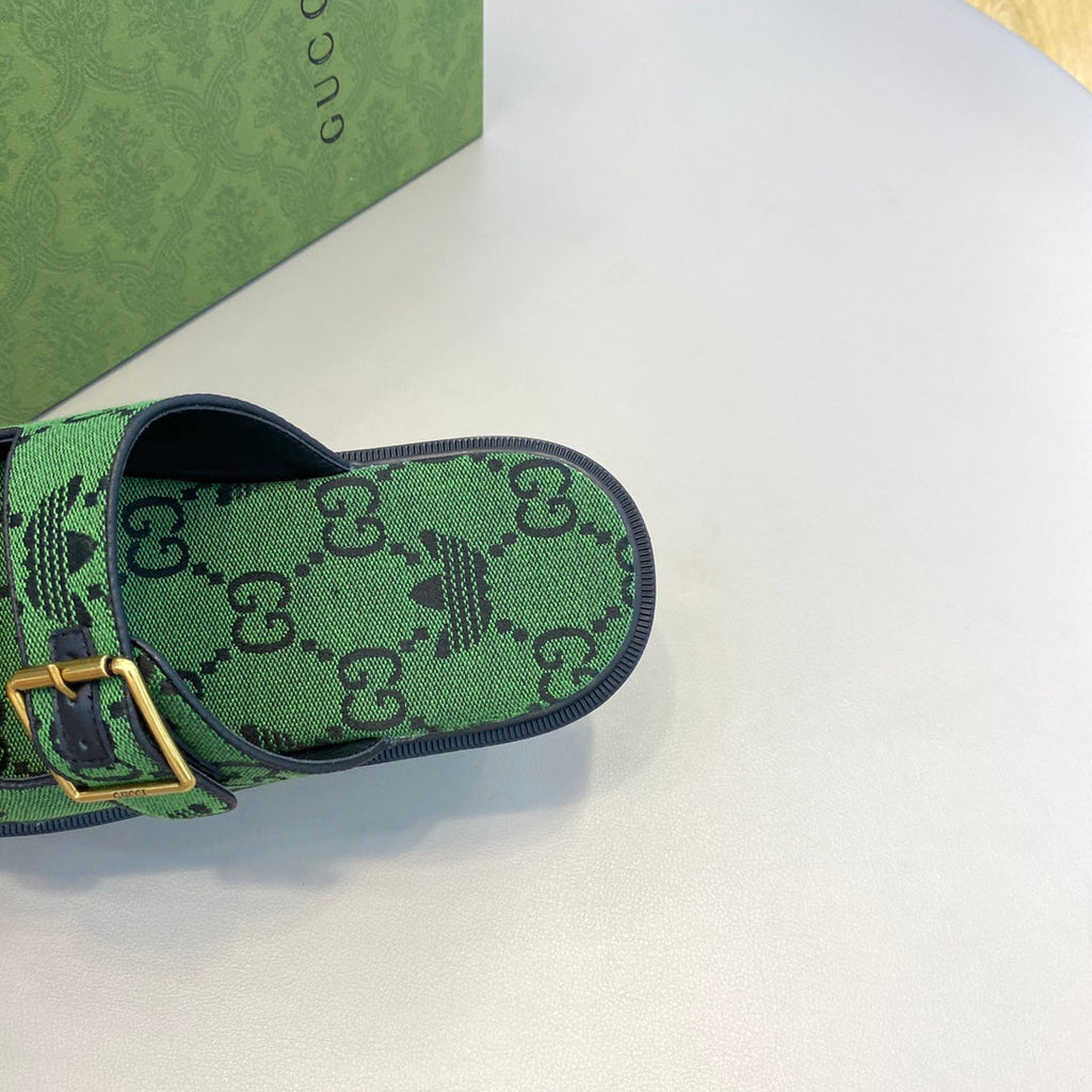 GG x Adidas Men's Sandals Slide Green Canvas 558906