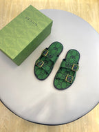 GG x Adidas Men's Sandals Slide Green Canvas 558906