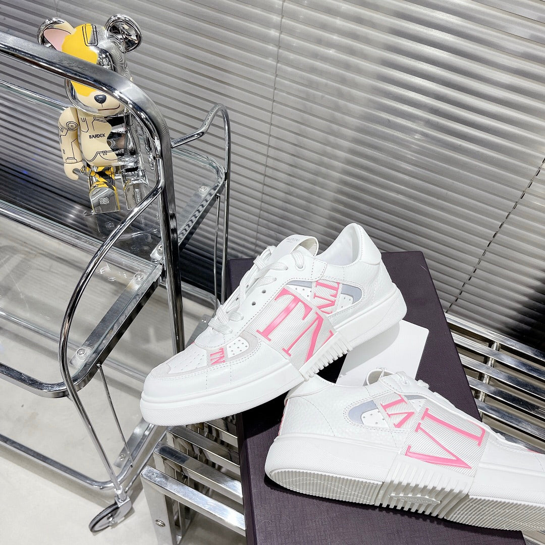 Valenti Low Top VL7N White Mix Light Pink Calfskin And Canvas 993733