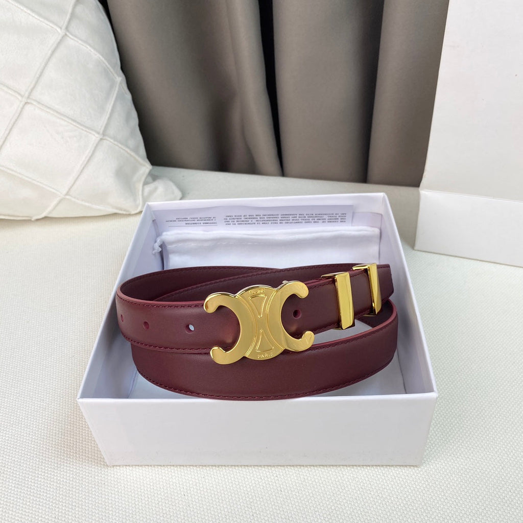 Medium Triomphe Belt 25mm Wine Calfskin Gold Loop Ghw