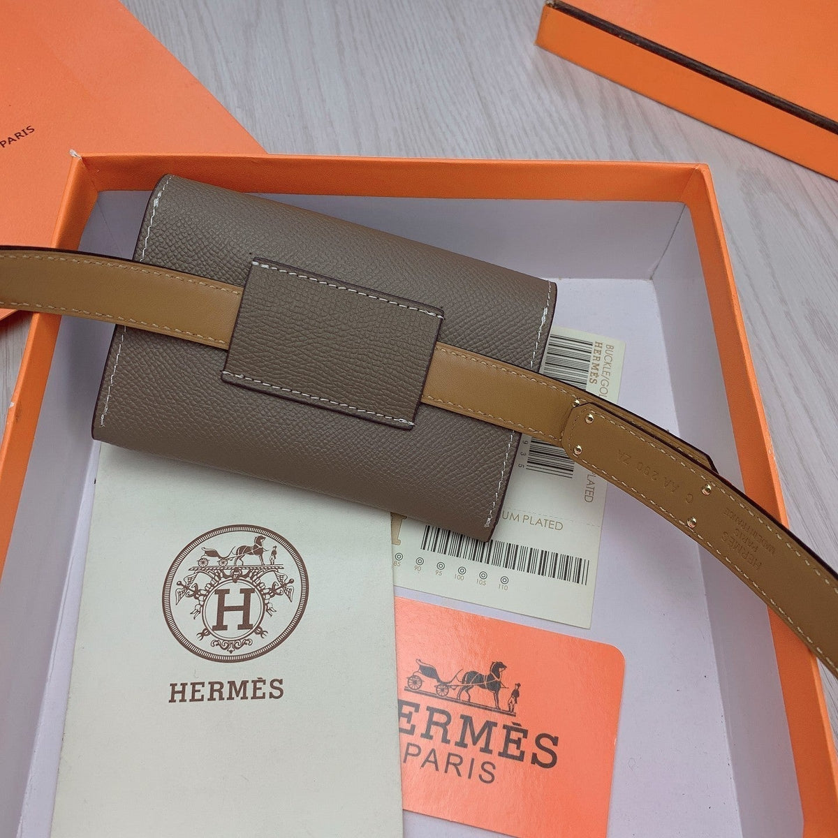 hm kelly belt 18mm with pocket gris alphat calfskin