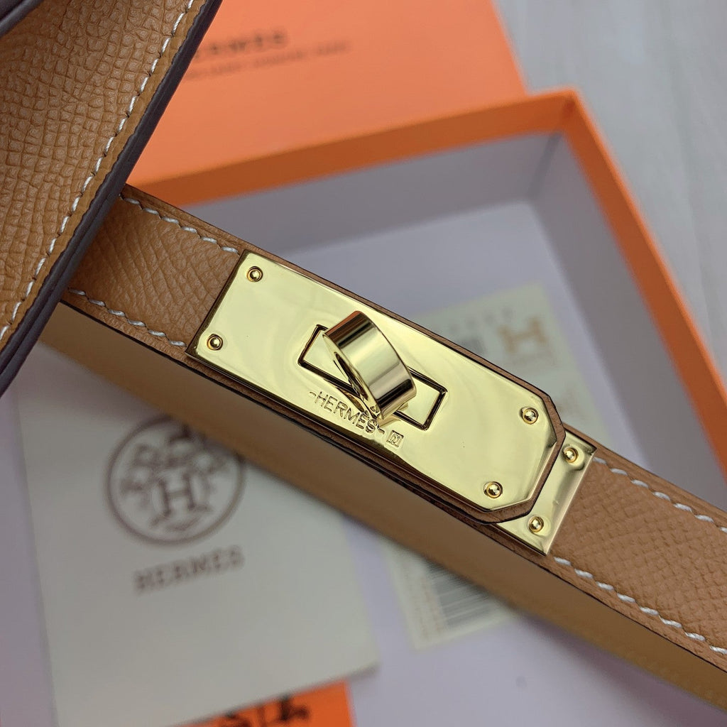 hm kelly belt 18mm with pocket gold calfskin gold buckle