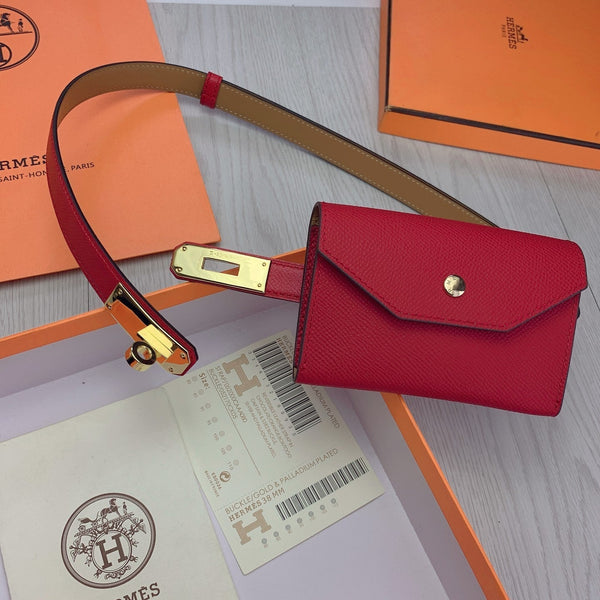 hm kelly belt 18mm with pocket dark red calfskin gold buckle