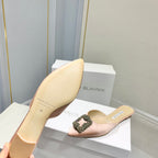 Manolo Buckle Flast Mules Light Pink Silk 327514