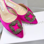 Manolo Buckle Flast Mules Dark Pink Silk 327521