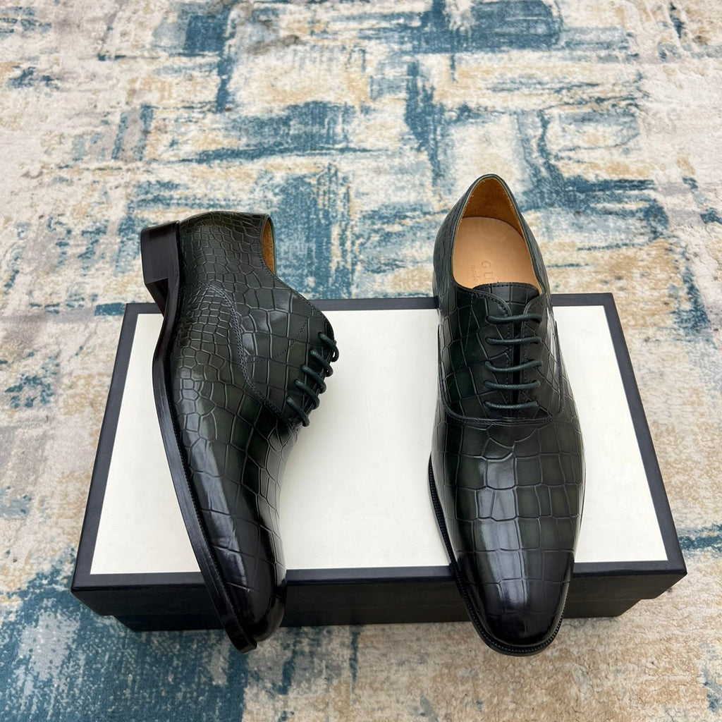 GG Men's Dress Shoe Dark Green Crocodile Embossed Calfskin 533109